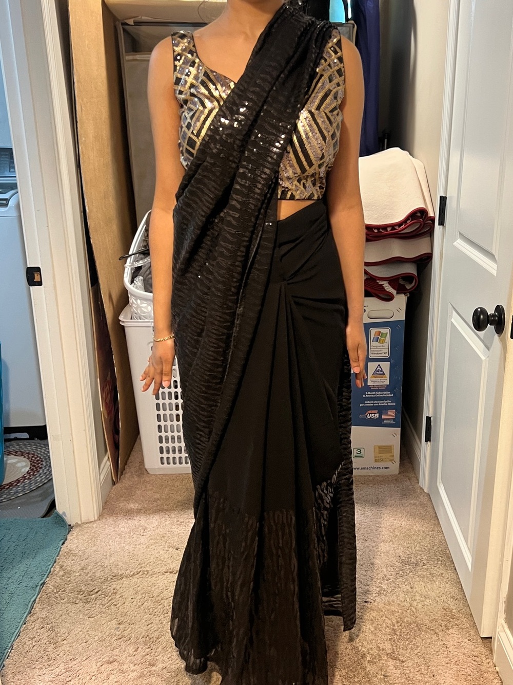 Black Sequin Draped Women's Skirt